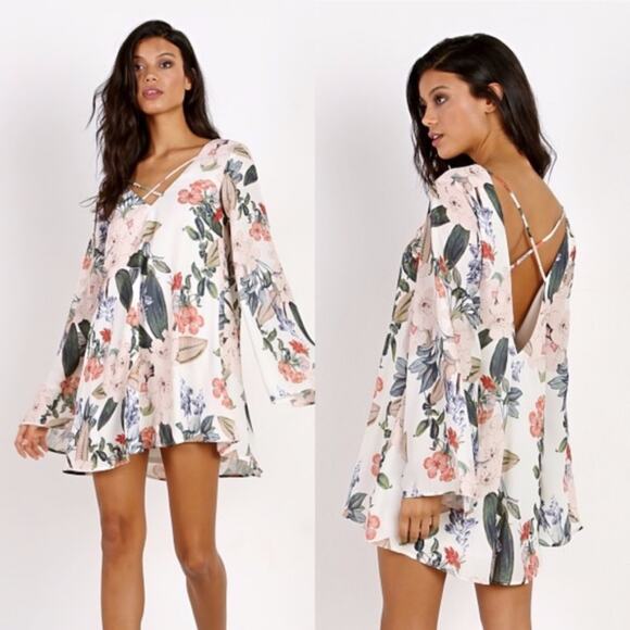 Show Me Your MuMu Dresses & Skirts - Show Me Your Mumu Floral Joni Flow Dress Mini Long Bell Sleeves Shift Dress